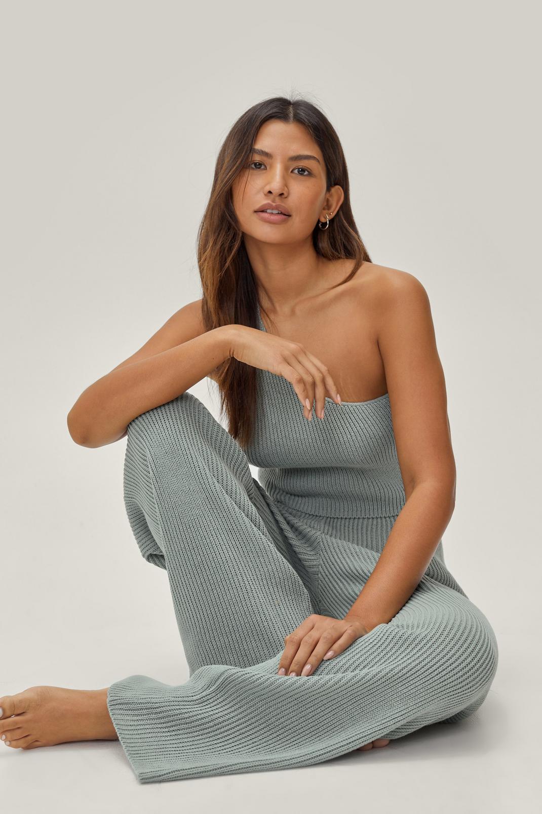Sage One By One Shoulder Knitted Lounge Set image number 1
