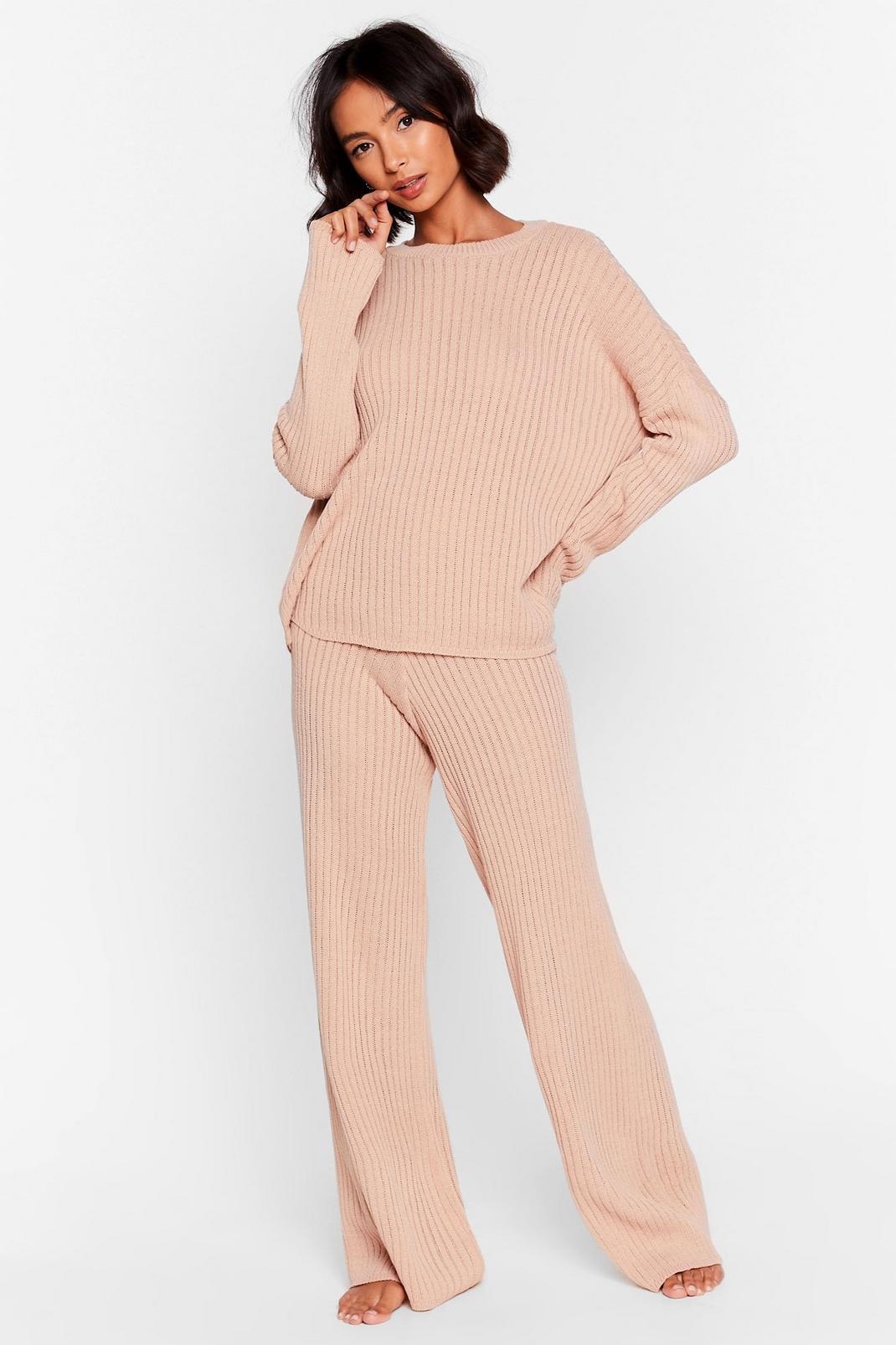 Nude Ribbed Jumper and Pants Lounge Set image number 1