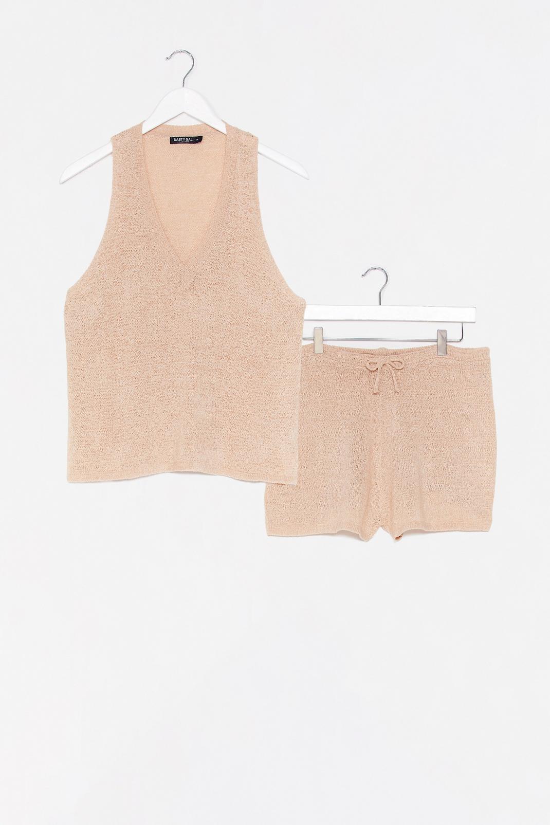 Oatmeal Knit V Neck Tank Top and Shorts Set image number 1
