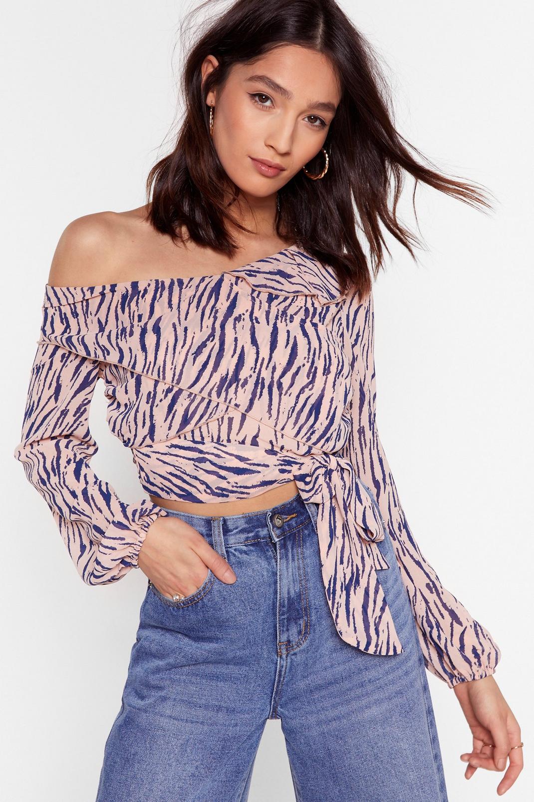 Herd You Love Me Zebra Cropped Blouse image number 1