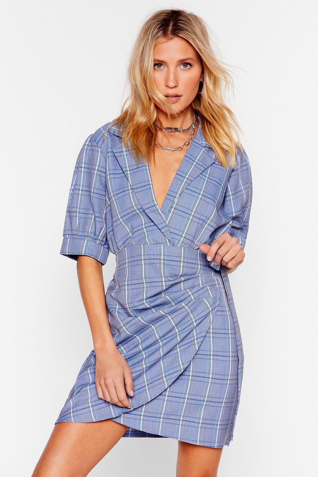 All in Check Wrap Mini Dress image number 1
