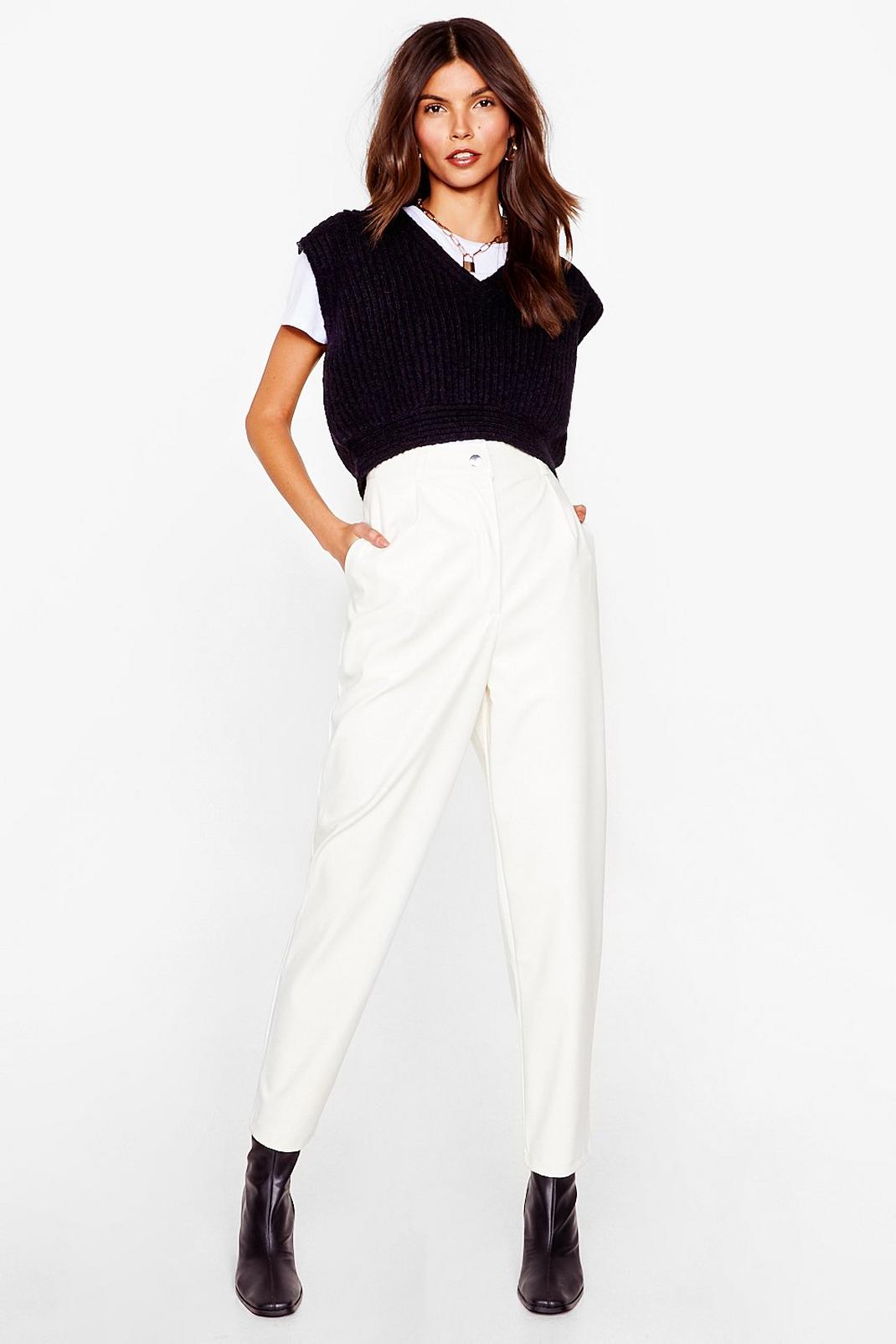 White Check the Forecast Faux Leather Tapered Pants image number 1