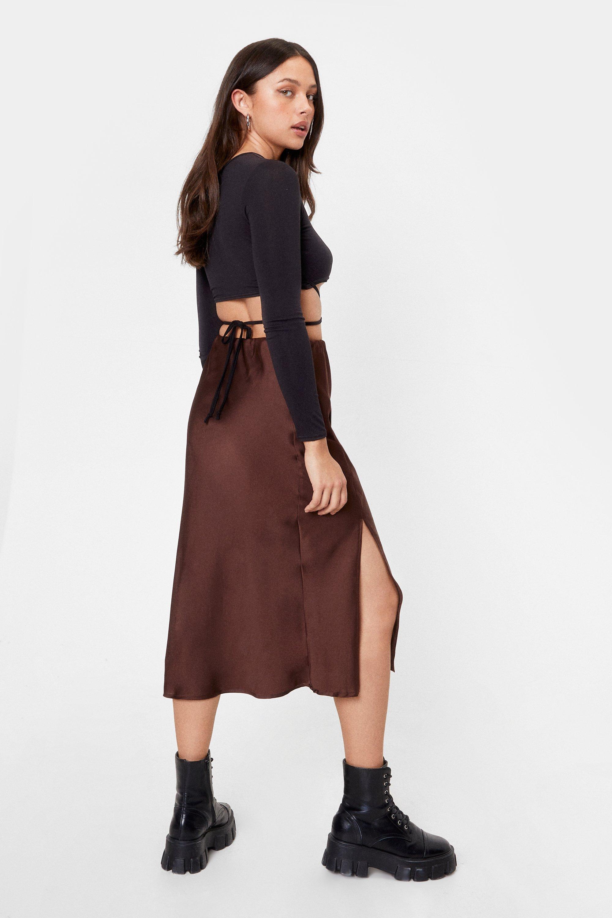 One Sleek Later Satin Midi Skirt