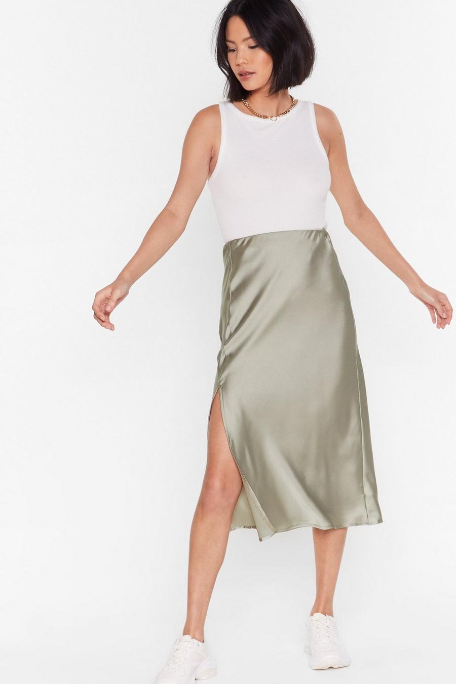 One Sleek Later Satin Midi Skirt