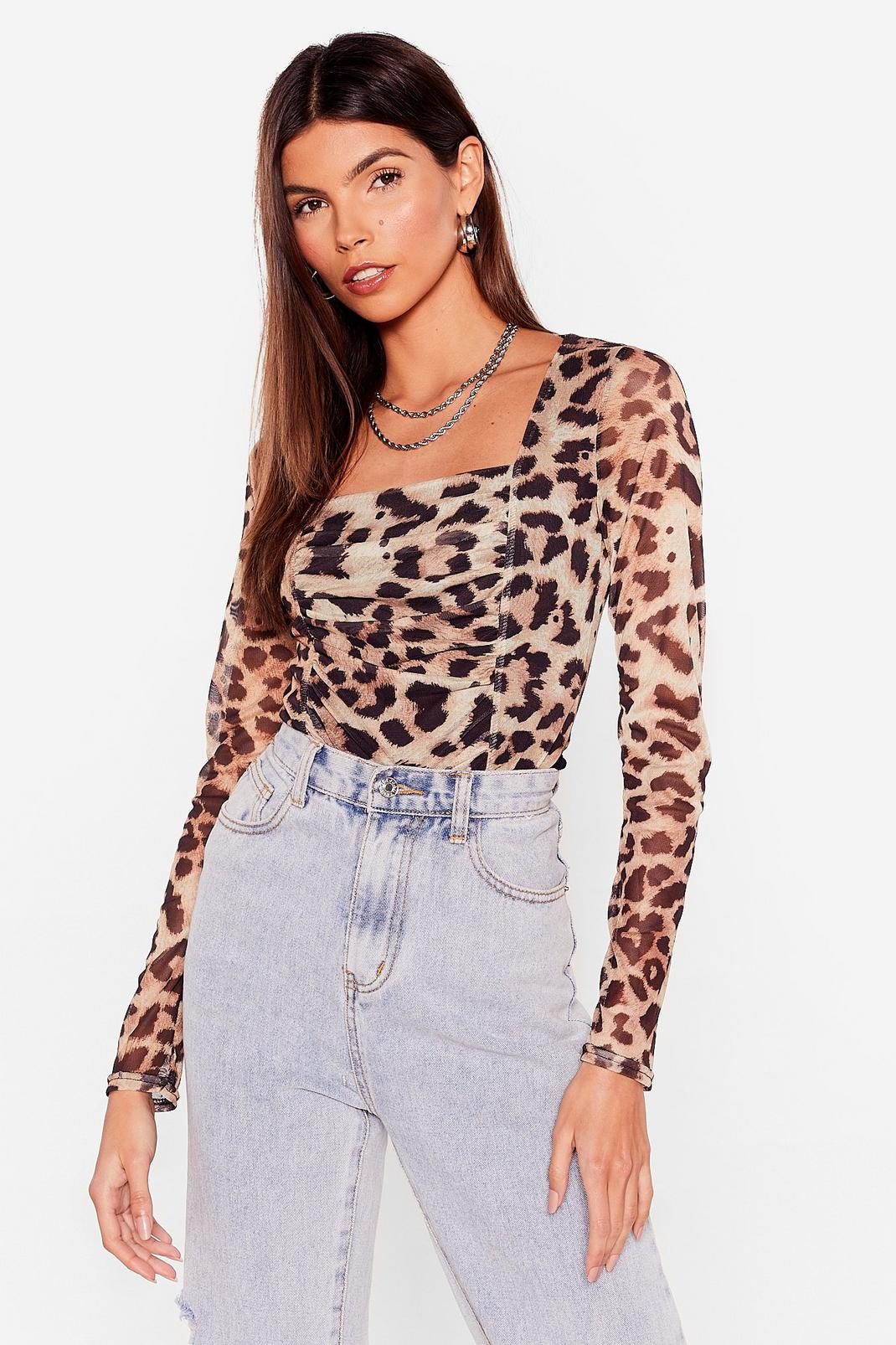 Brown Love Like Ours Leopard High-Leg Bodysuit image number 1