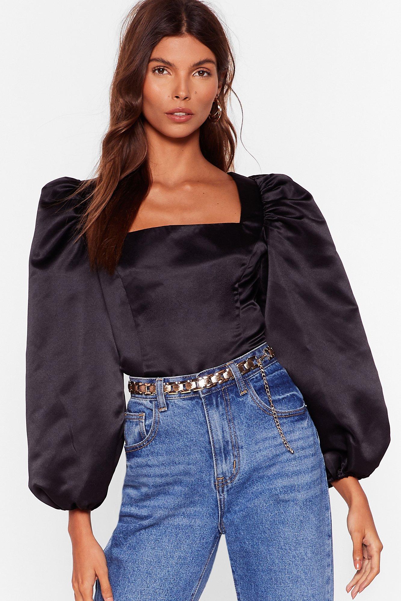 satin balloon sleeve blouse