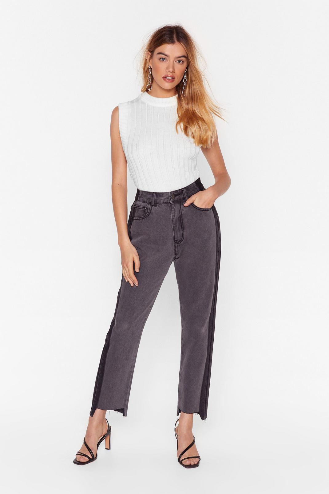 Grey Side by Side High-Waisted Mom Jeans image number 1