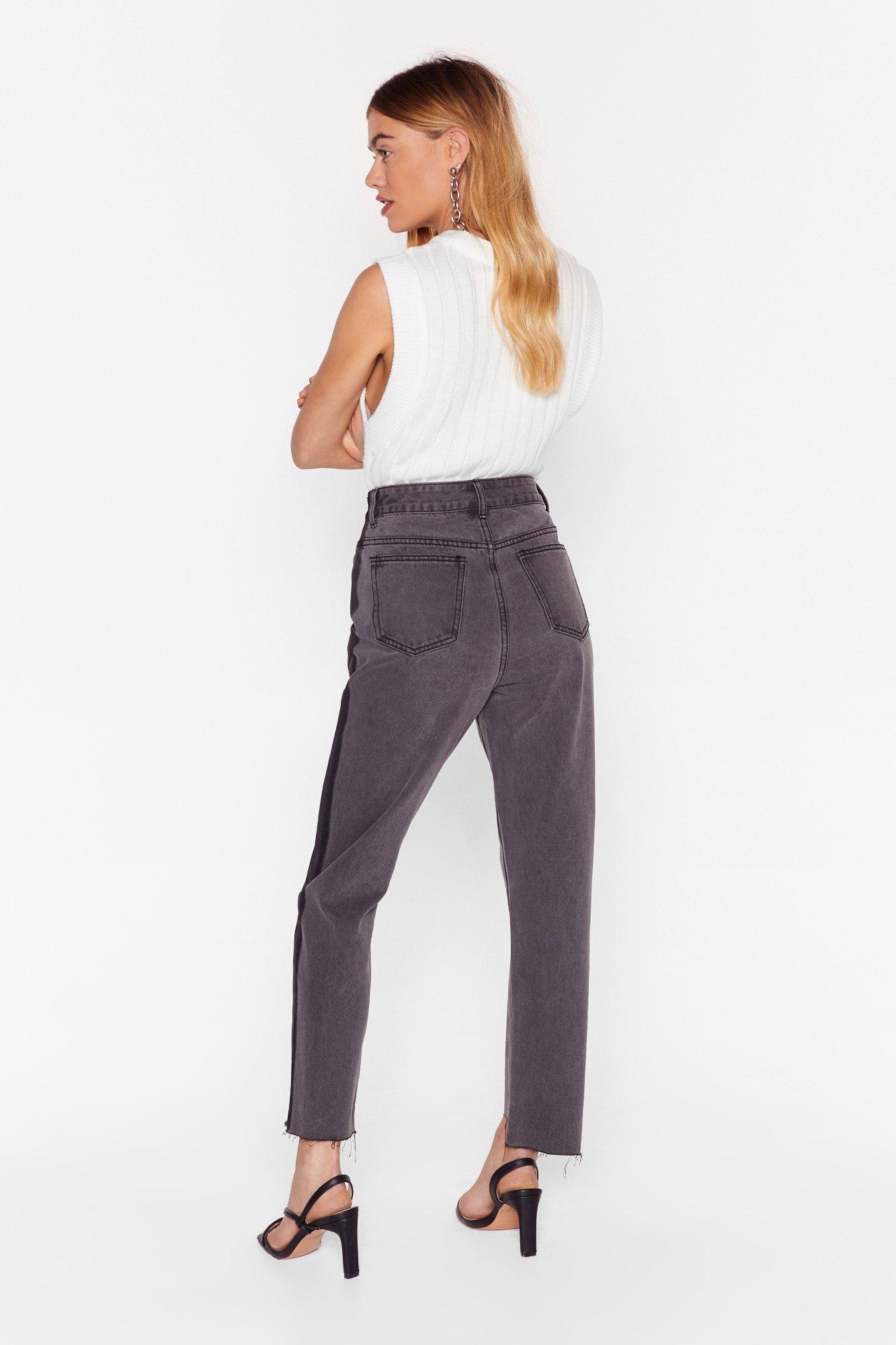 Two Tone Raw Hem Mom Jeans