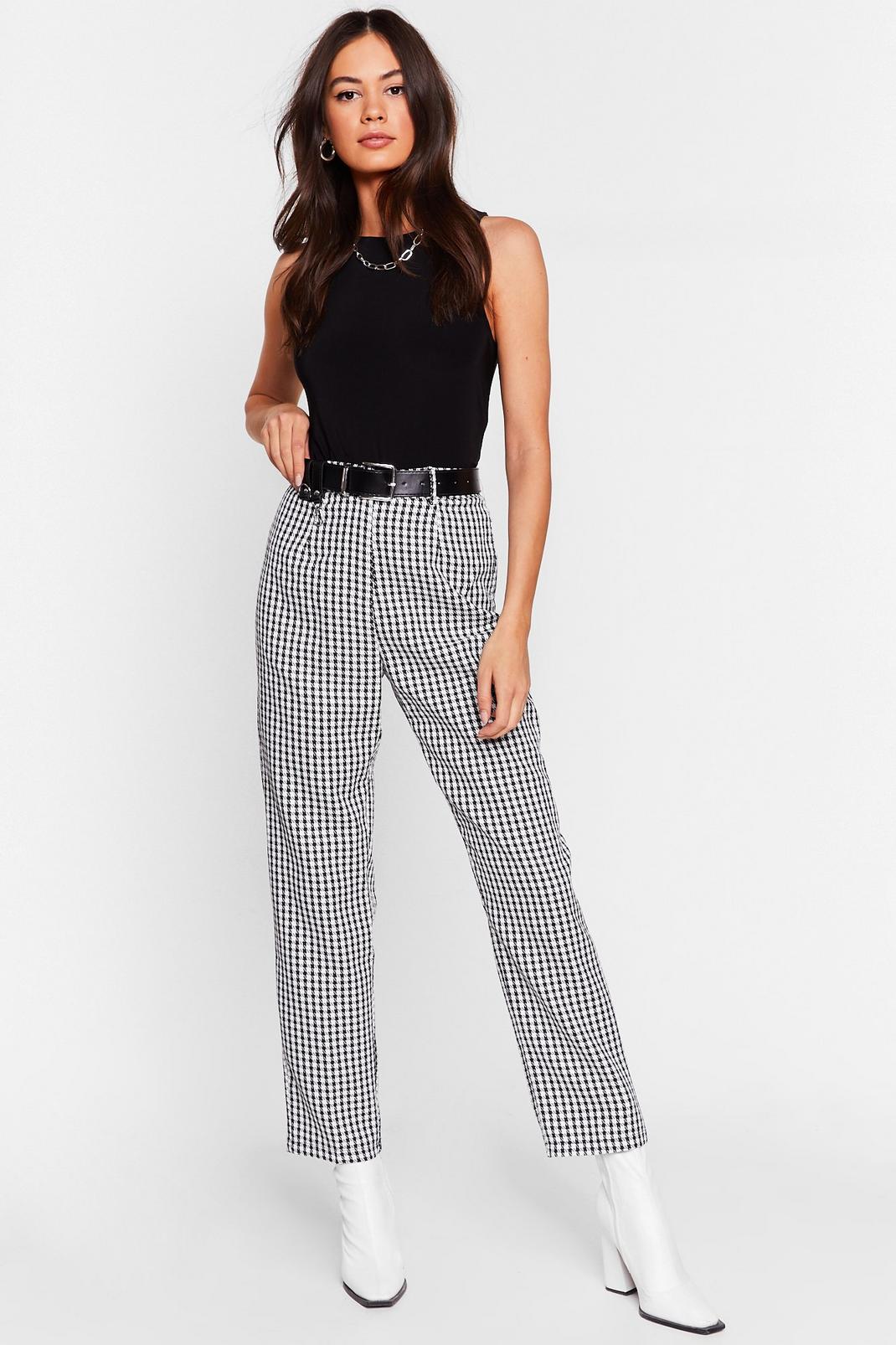 Moment of Houndstooth High-Waisted Tapered Pants image number 1