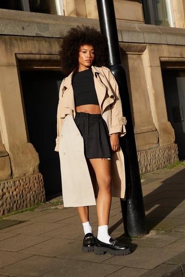 Two Tone Oversized Belted Trench Coat stone