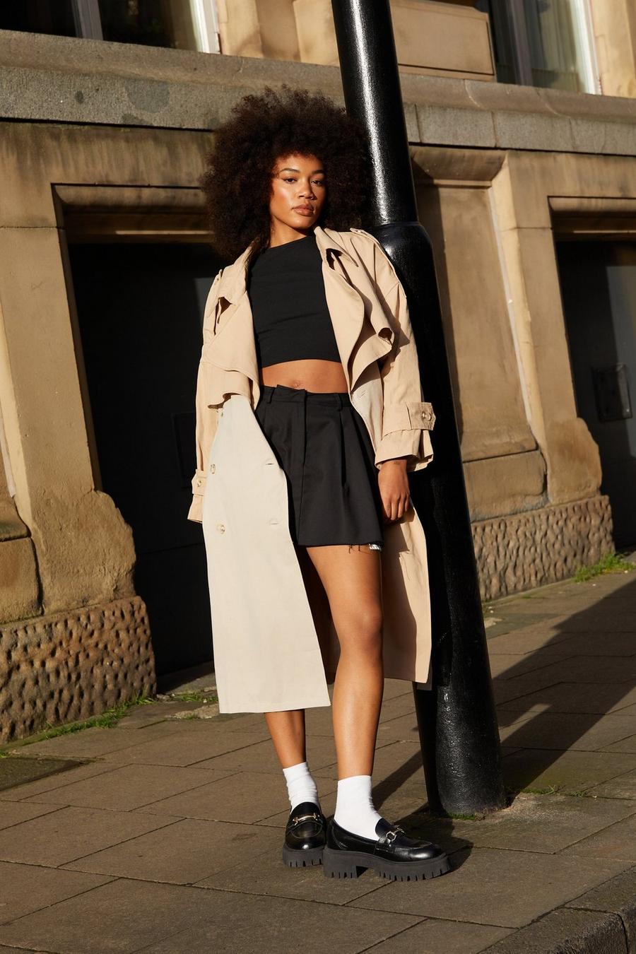 Two Tone Oversized Belted Trench Coat