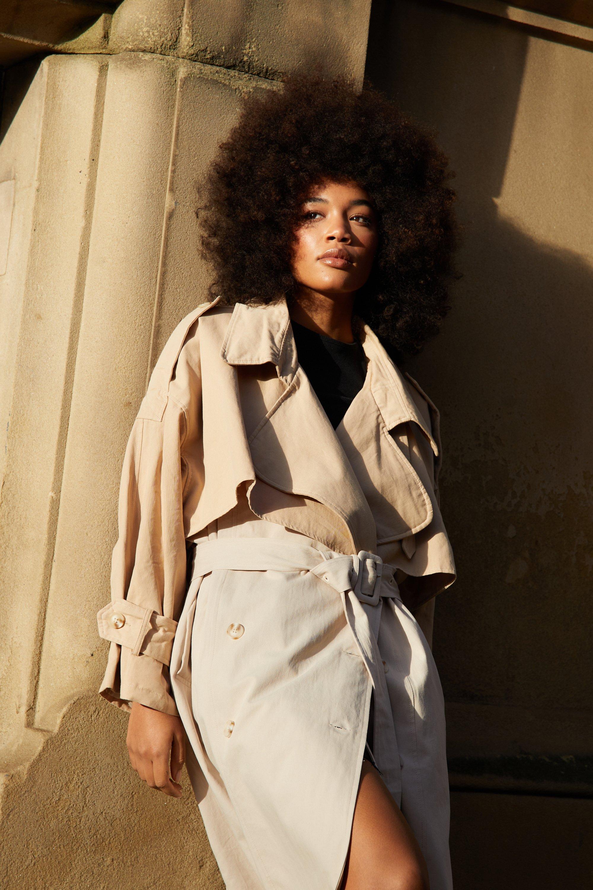 Two Tone Oversized Belted Trench Coat