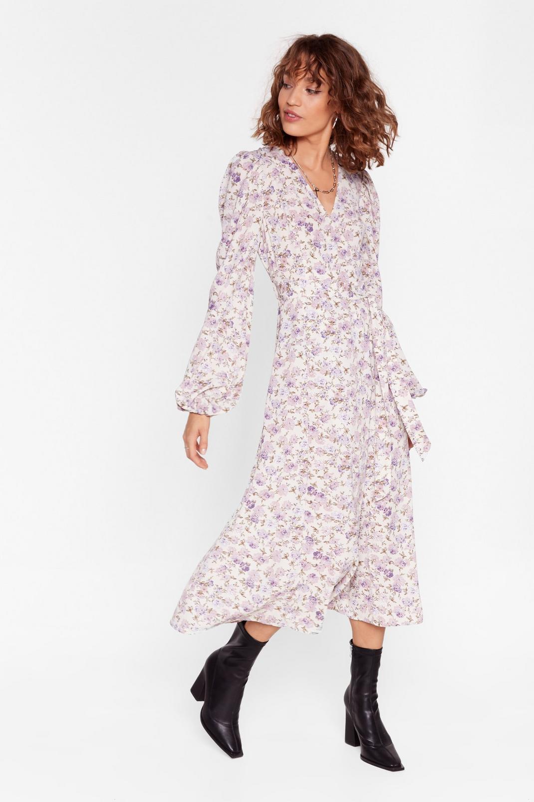 Lilac Wrap Midi Dress with V-Neckline image number 1