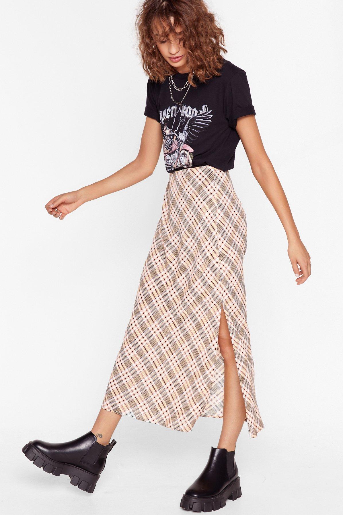 midi skirt in check
