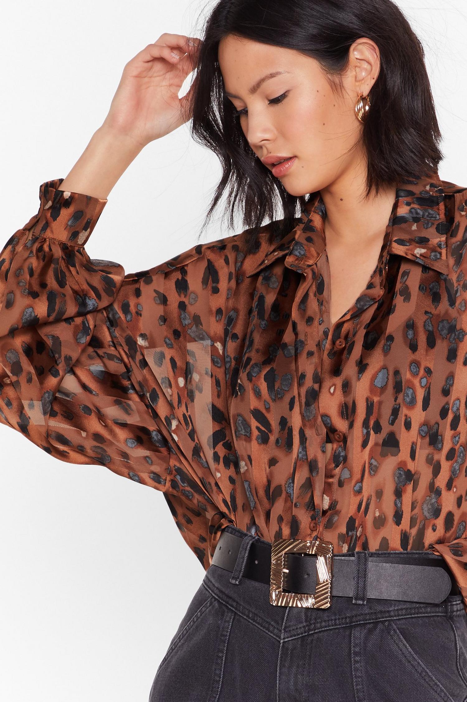 brunette leopard shirt