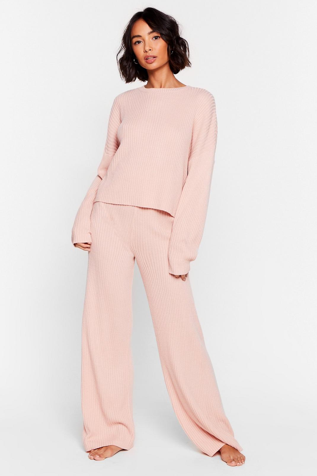 Nude Knit Sweater and Wide Leg Loungewear Set image number 1