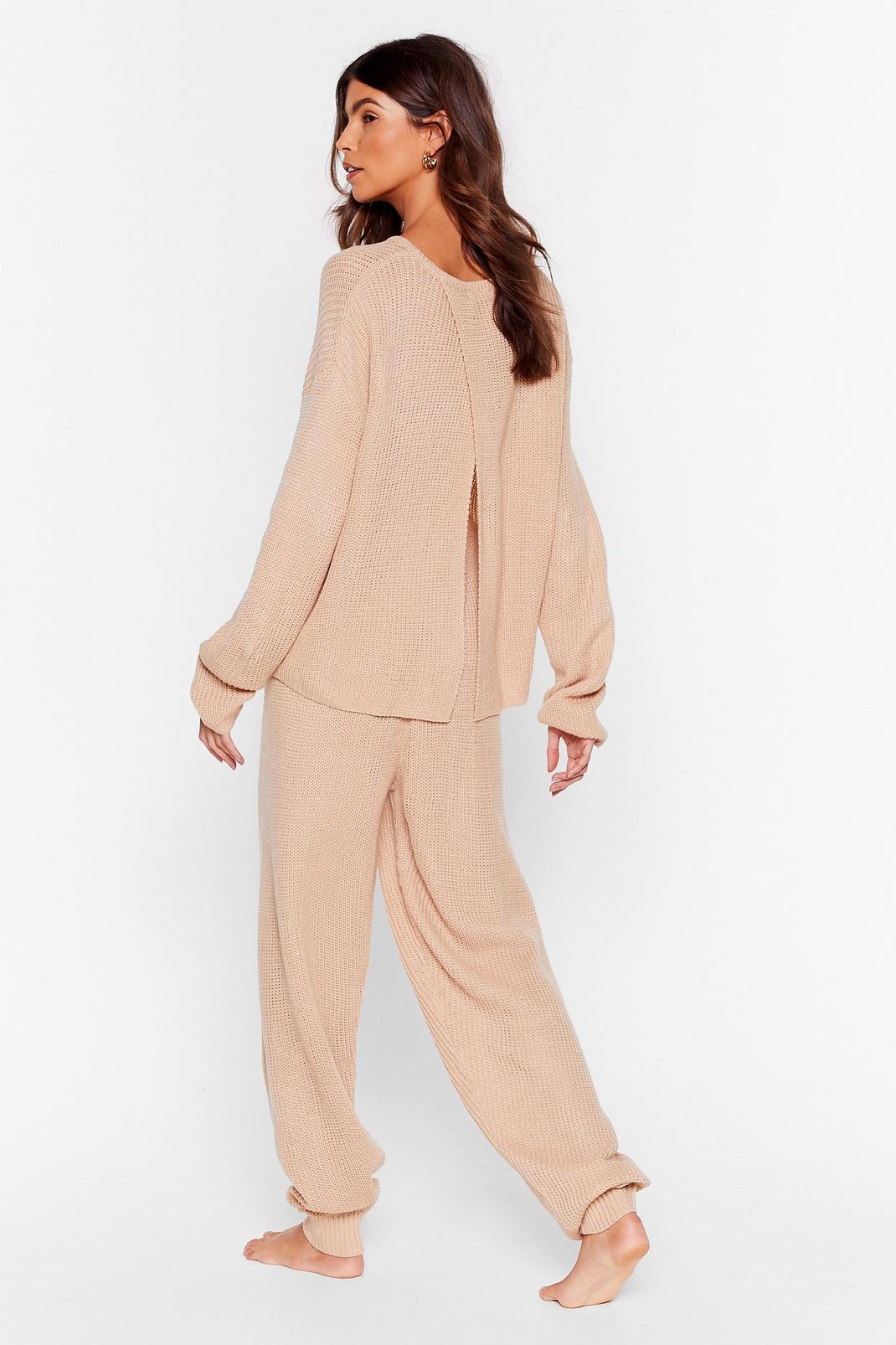 Oatmeal Luxe Back at It Knit Sweater and Jogger Lounge Set image number 1