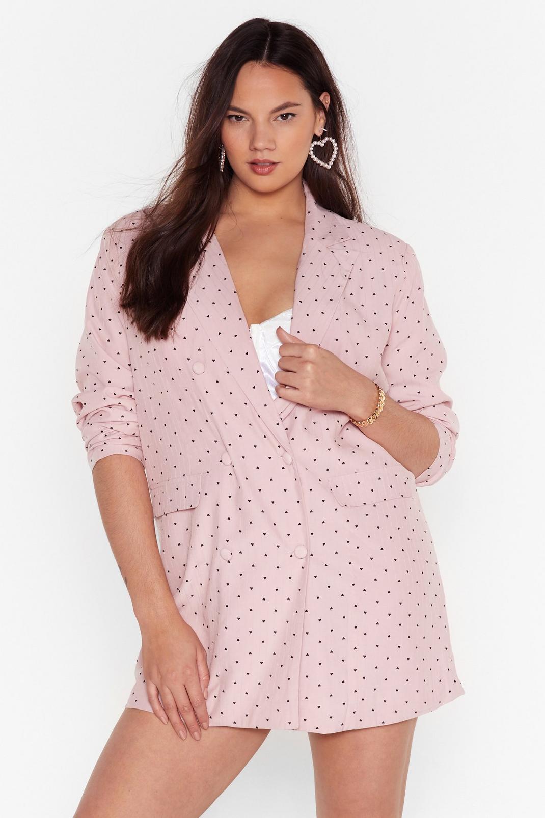 Pink Plus Size Blazer Dress with Heart Print image number 1