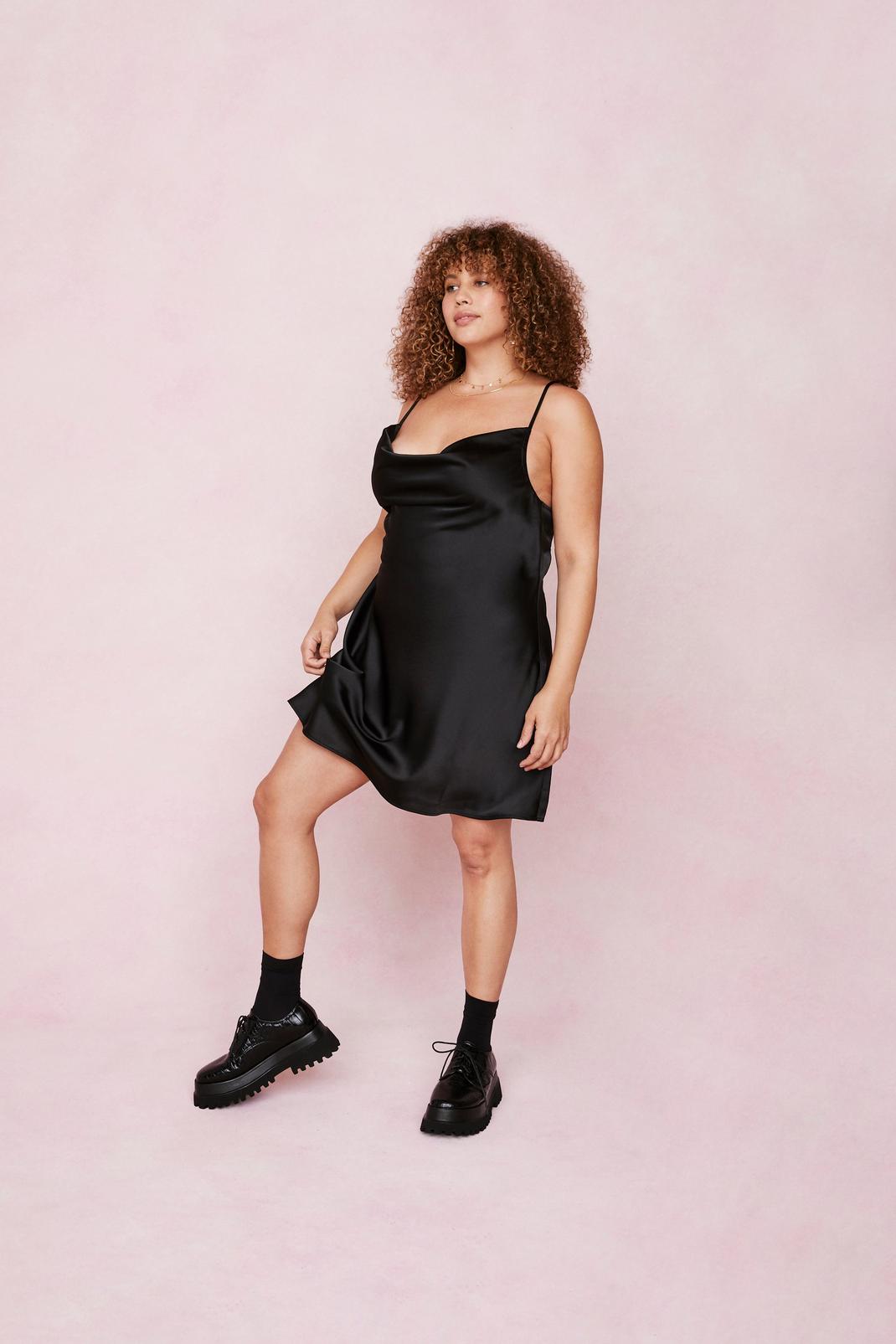 Black Plus Size Cowl Neck Mini Dress image number 1