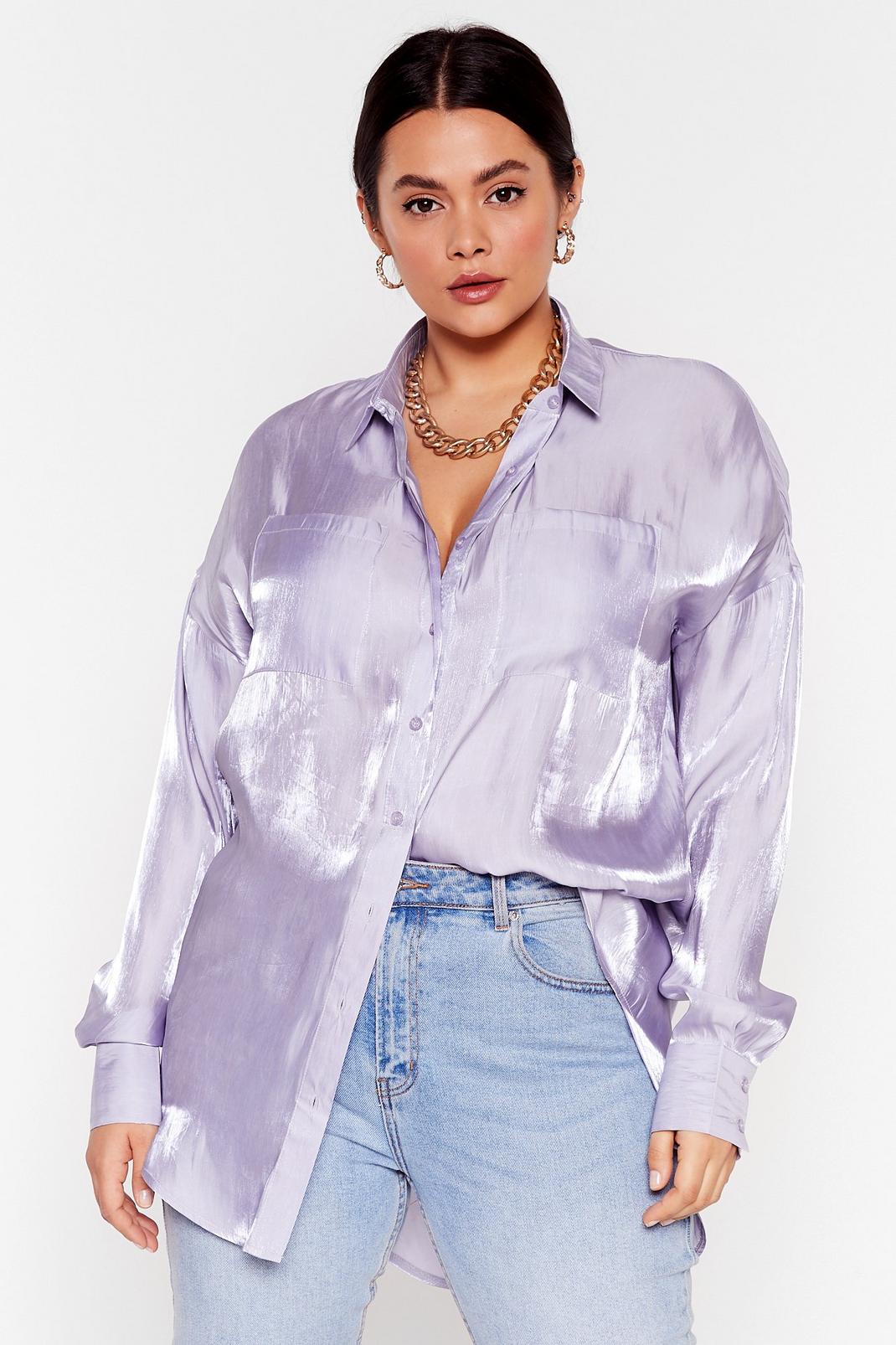 Lilac Plus Size Metallic Satin Shirt image number 1