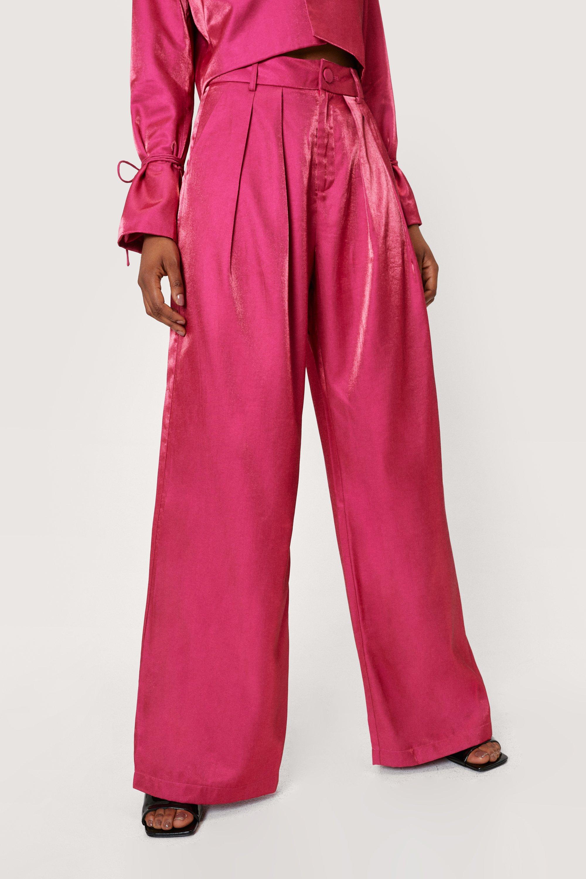 Satin Shimmer High Waisted Wide Leg Pants