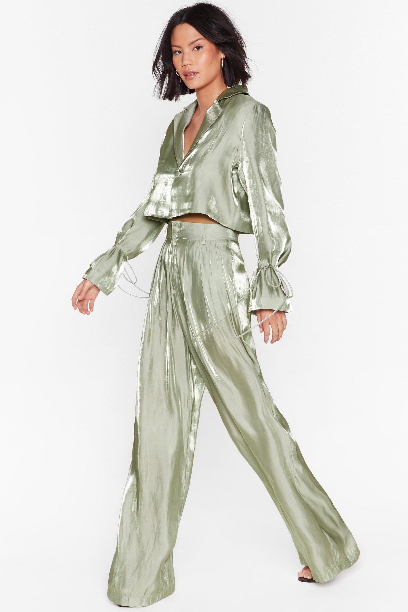 high-waisted silk trousers