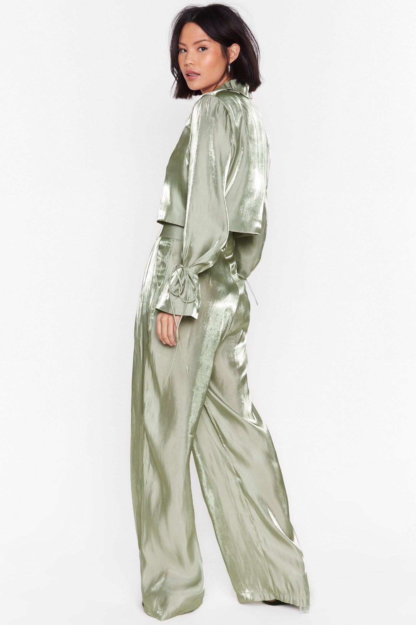 ASYOU satin wide leg pants in mint