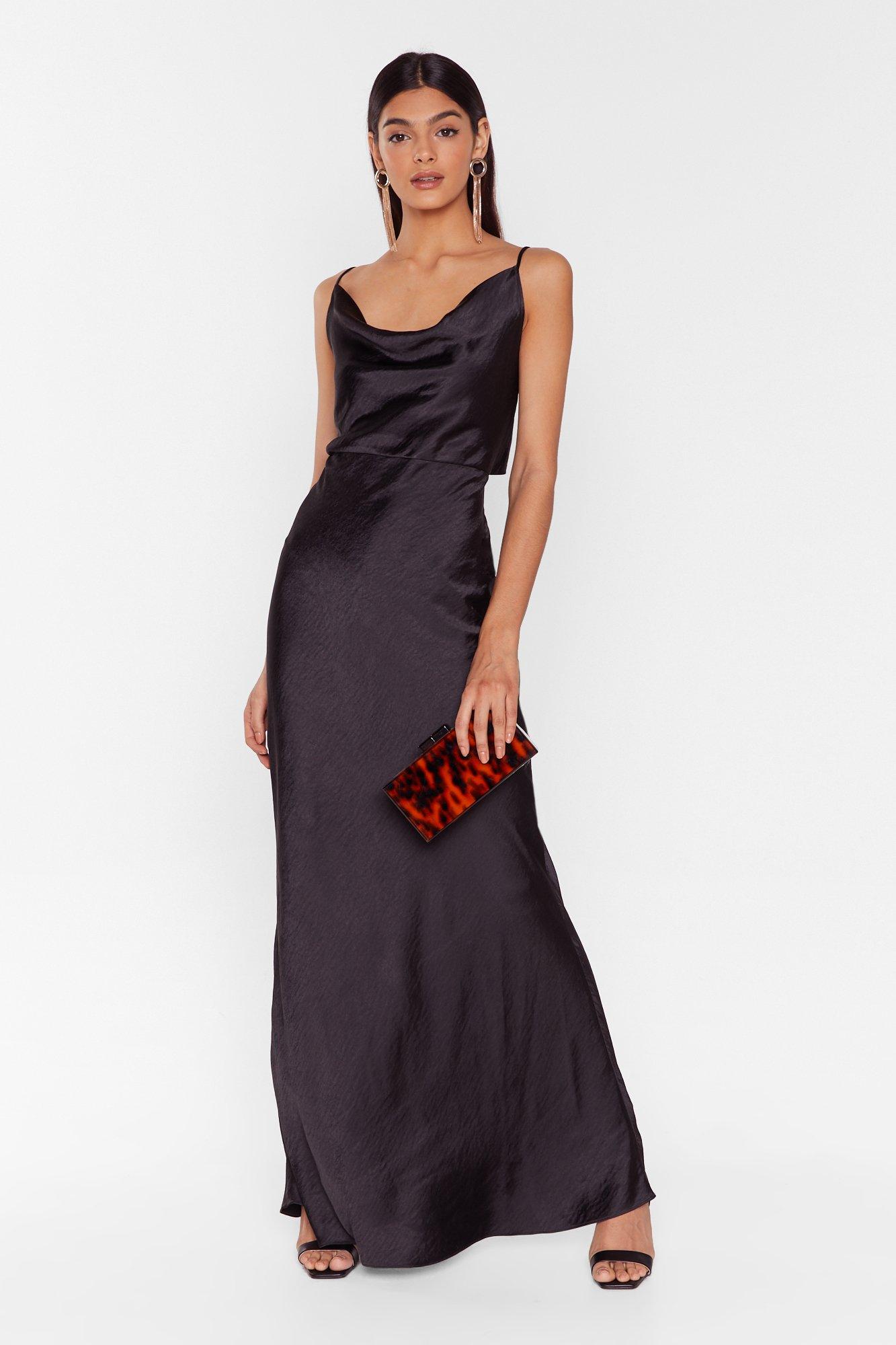 maxi black satin dress