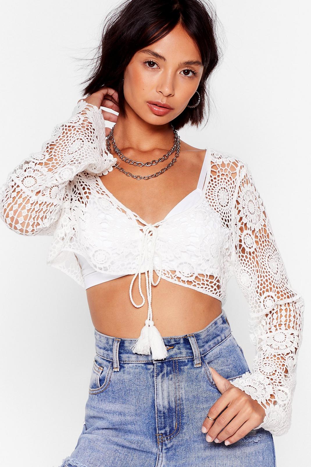 Crochet Away Lace-Up Crop Top image number 1