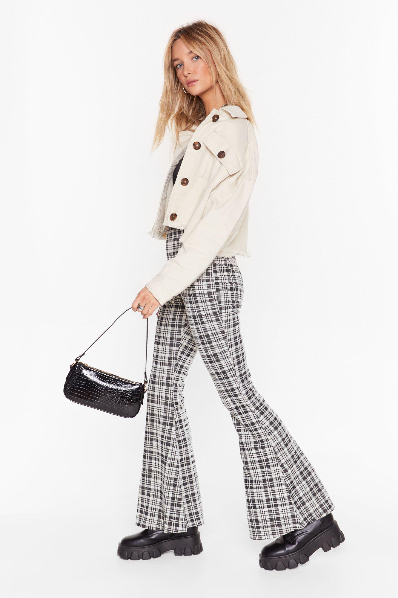 checked flared pants