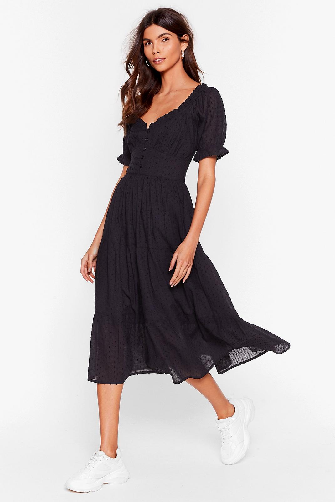 Black Broderie Anglaise Puff Sleeve Midi Dress image number 1