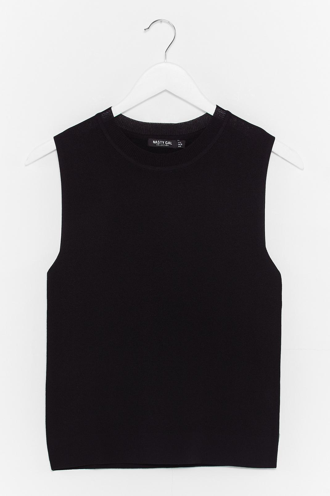 Black Ribbed Edge Knitted Tank Top image number 1