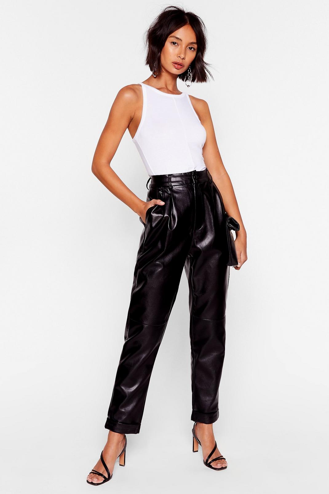 Can You Feel the Pleat Faux Leather Tapered Pants image number 1
