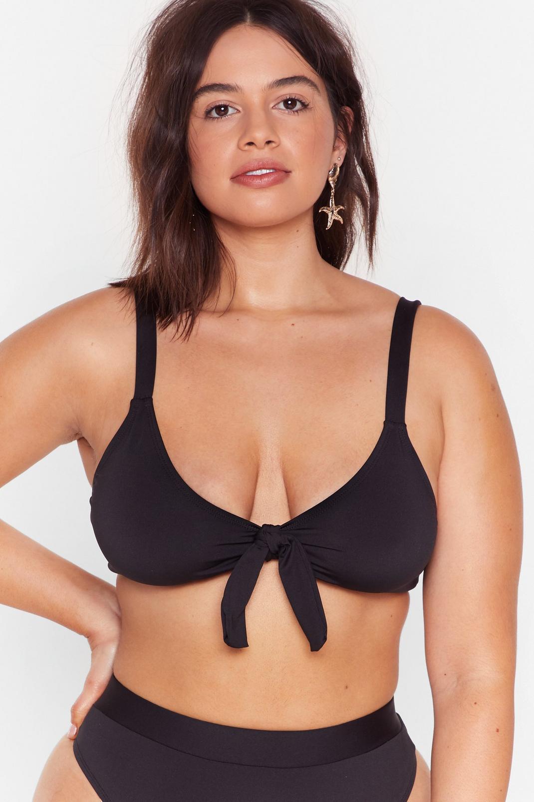 Black Recycled Plus Size Knot Detail Bikini Set image number 1