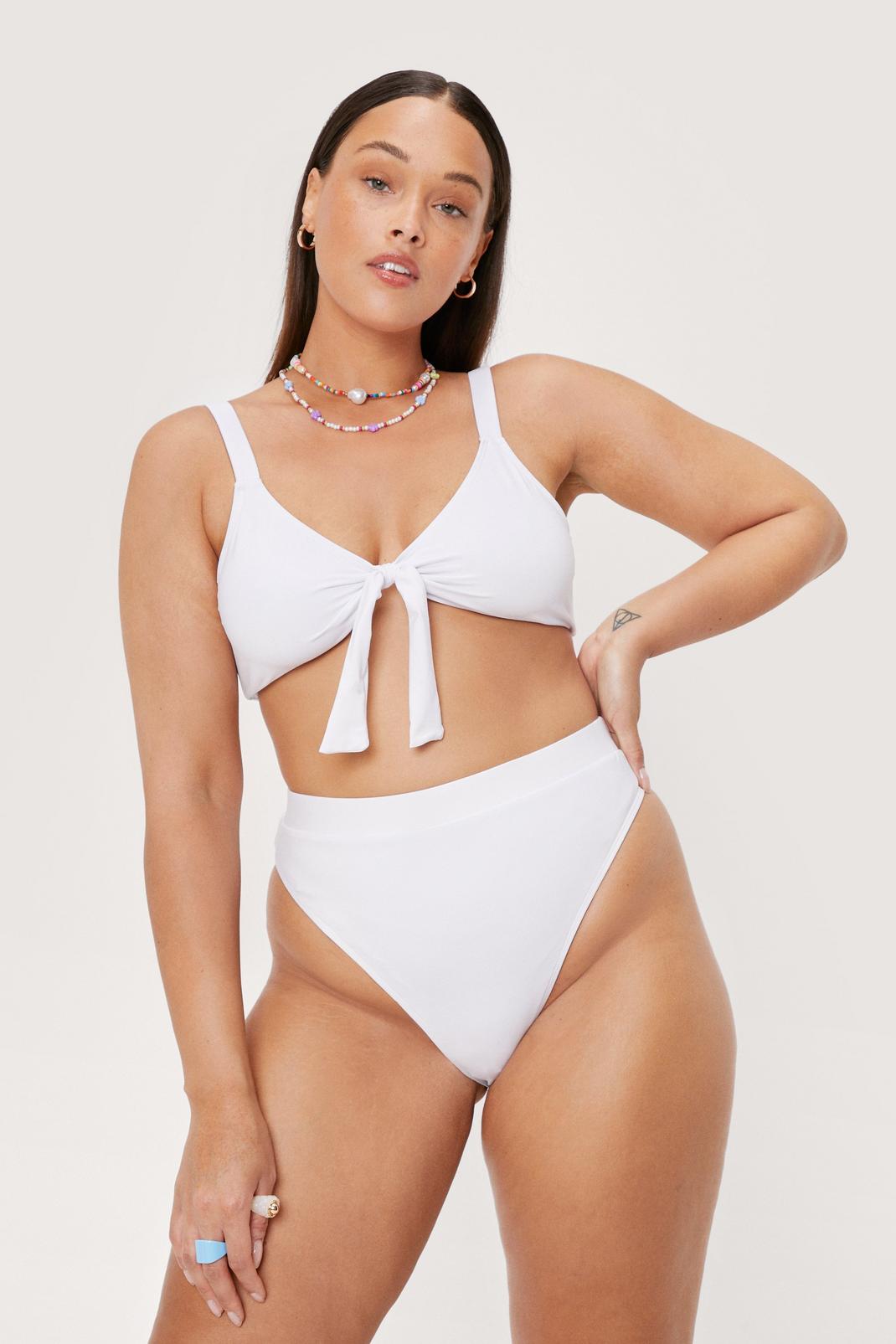 White Recycled Plus Size Knot Detail Bikini Set image number 1