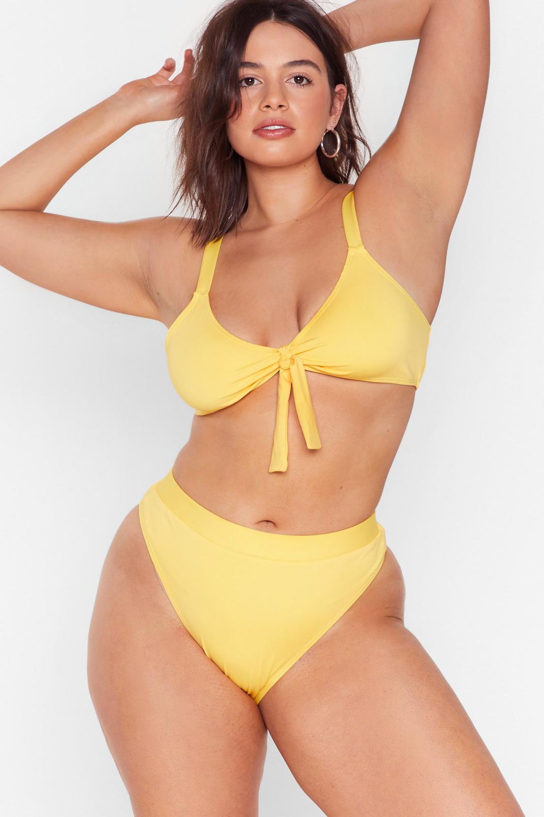 Yellow Recycled Plus Size Knot Detail Bikini Set image number 1