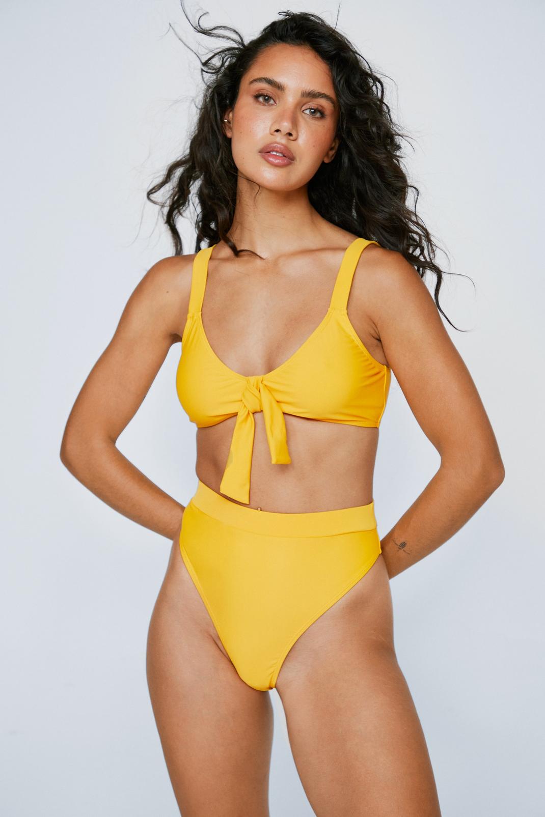 Bikini brassière à nœud & culotte haute, Mustard image number 1