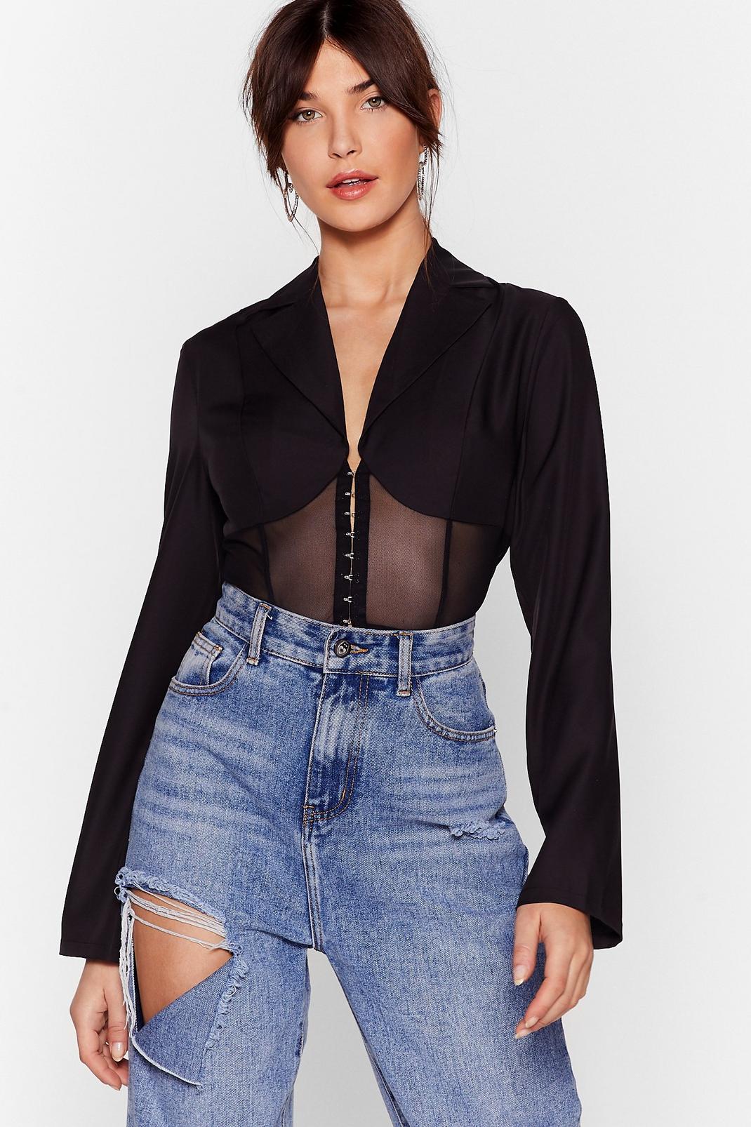 A Little Mesh Wait Hook and Eye Cropped Blouse image number 1