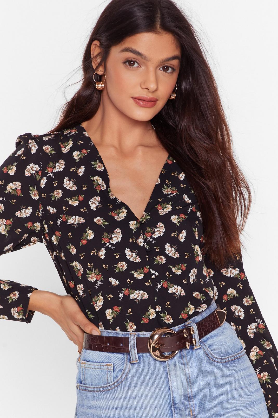 Planting Seeds Floral Button-Down Blouse image number 1