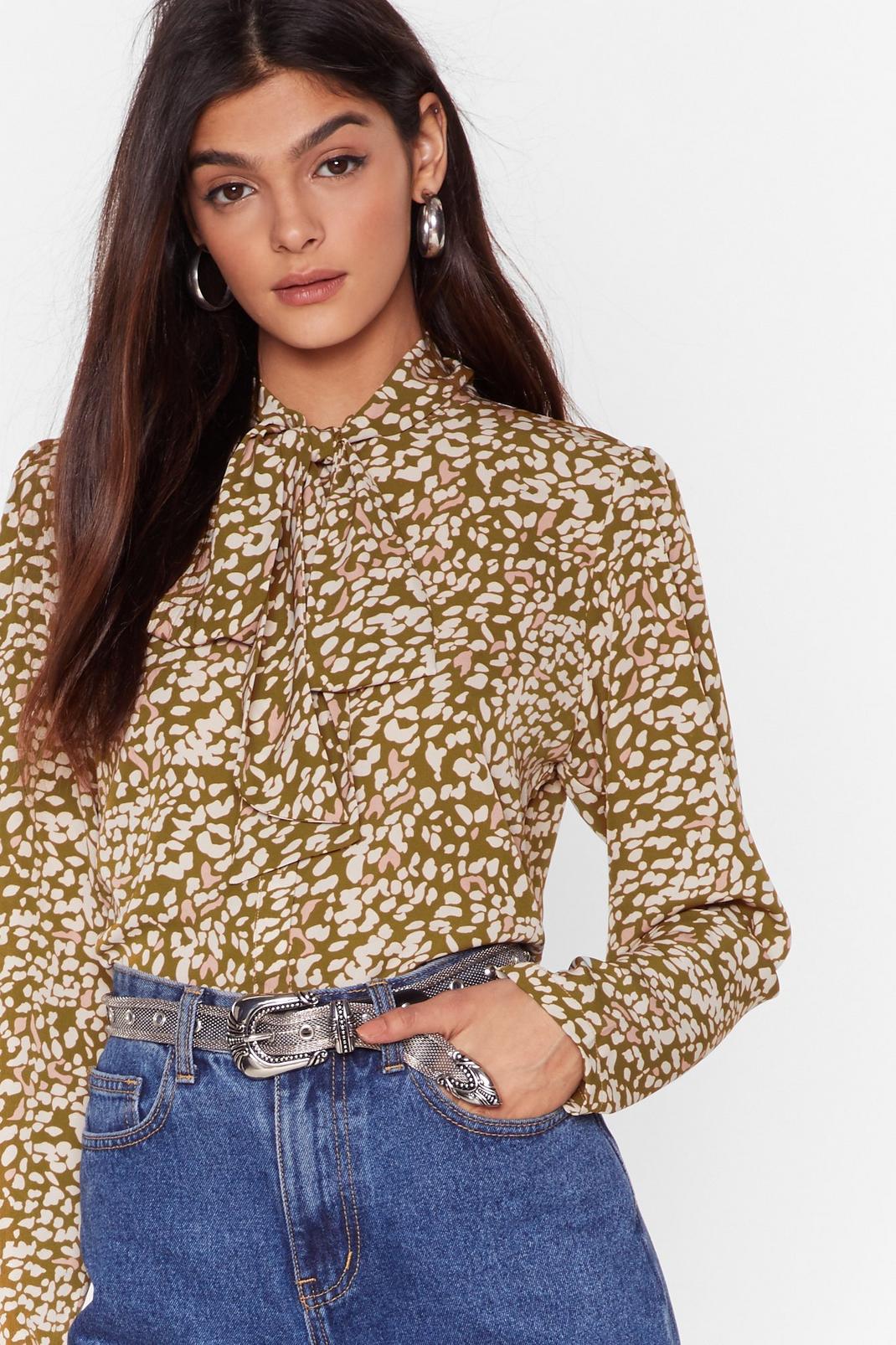Meow We Like It Leopard Pussybow Blouse image number 1