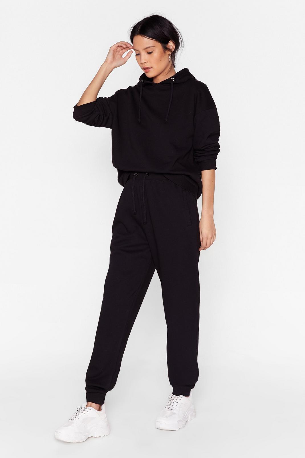 Black Sorry We Are Late Relaxed Hoodie and Tracksuit Pants Set image number 1