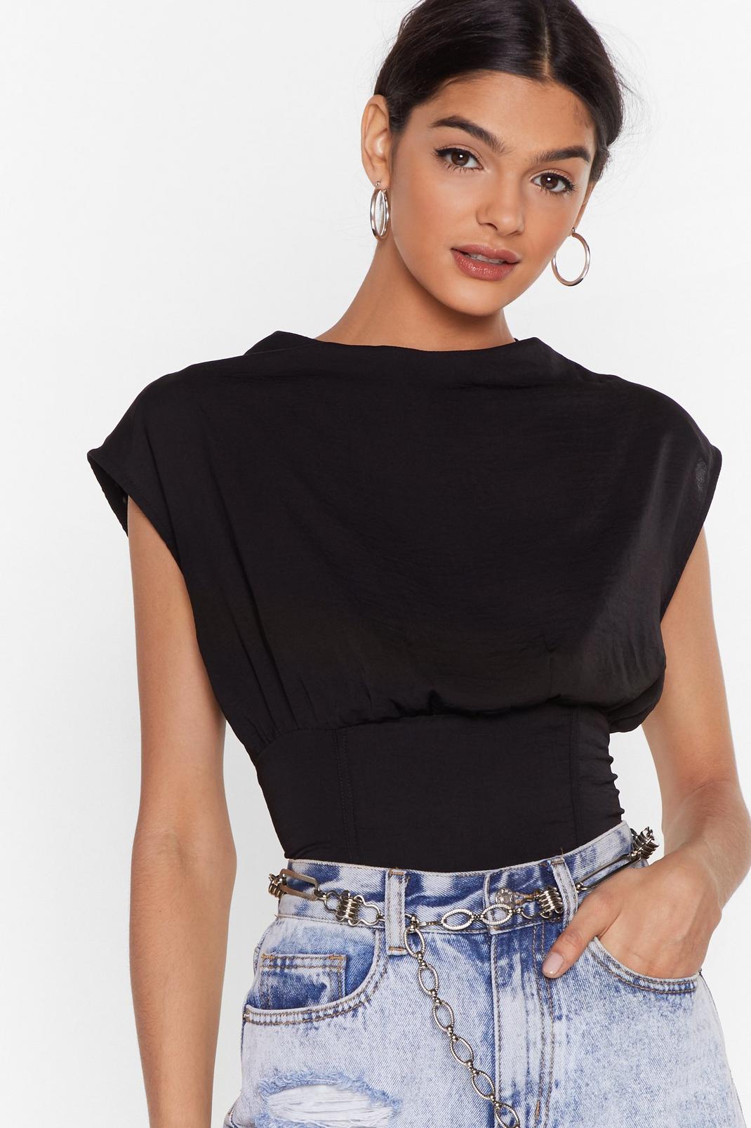 Cropped Blouse with Boat Neckline image number 1