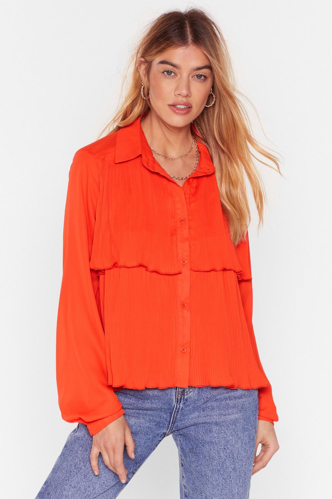 Pleated Layered Blouse with Blouson Sleeves image number 1