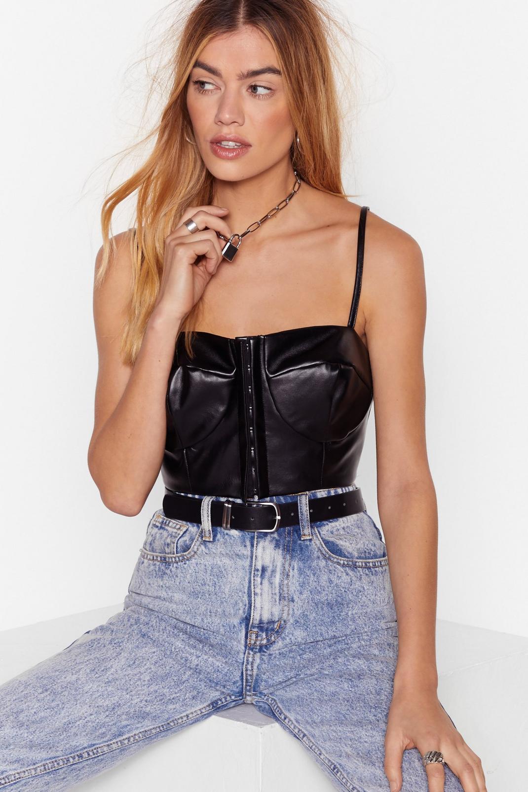 Black A Total Bust Faux Leather Bra Top image number 1