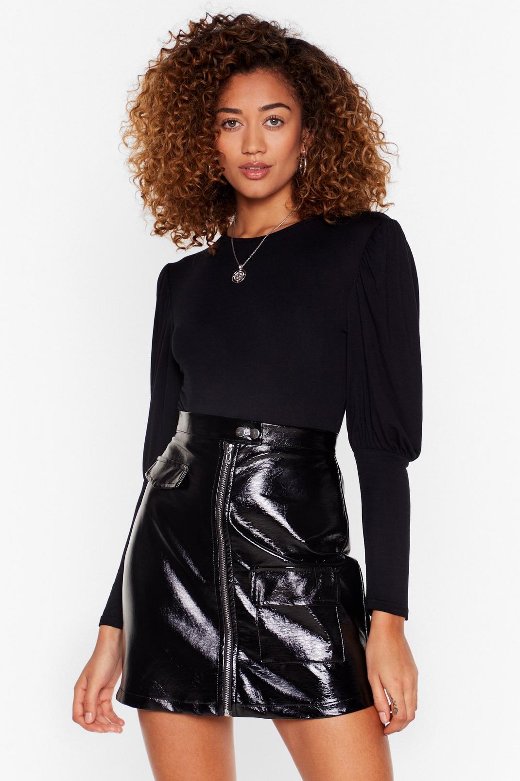 Crew Neck Jersey Bodysuit with Puff Sleeves image number 1