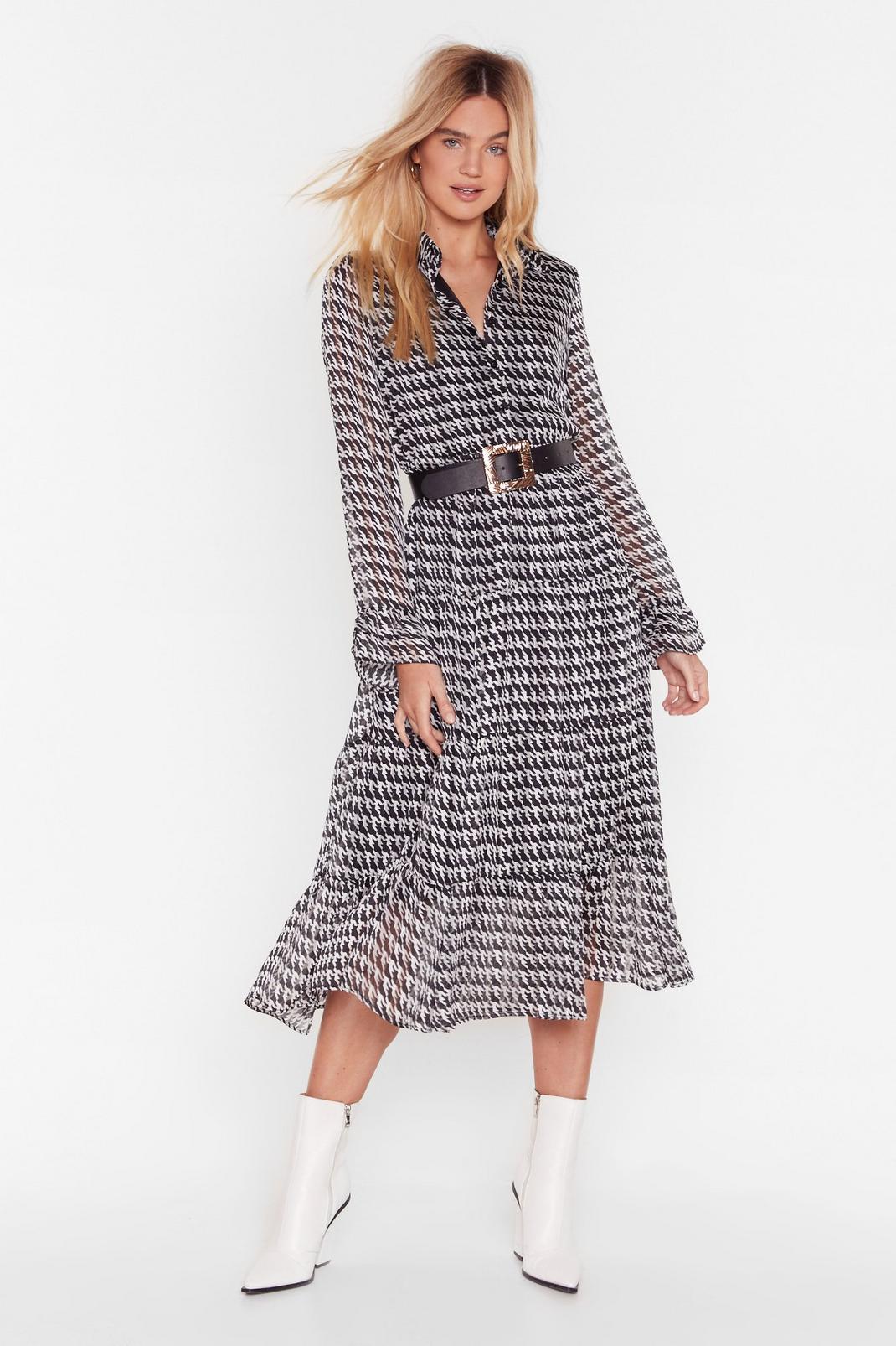 Houndstooth It Going Chiffon Midi Dress image number 1