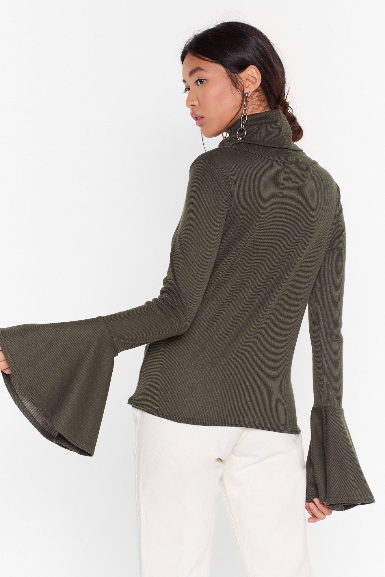 As if We d Flare Turtleneck Ribbed Top