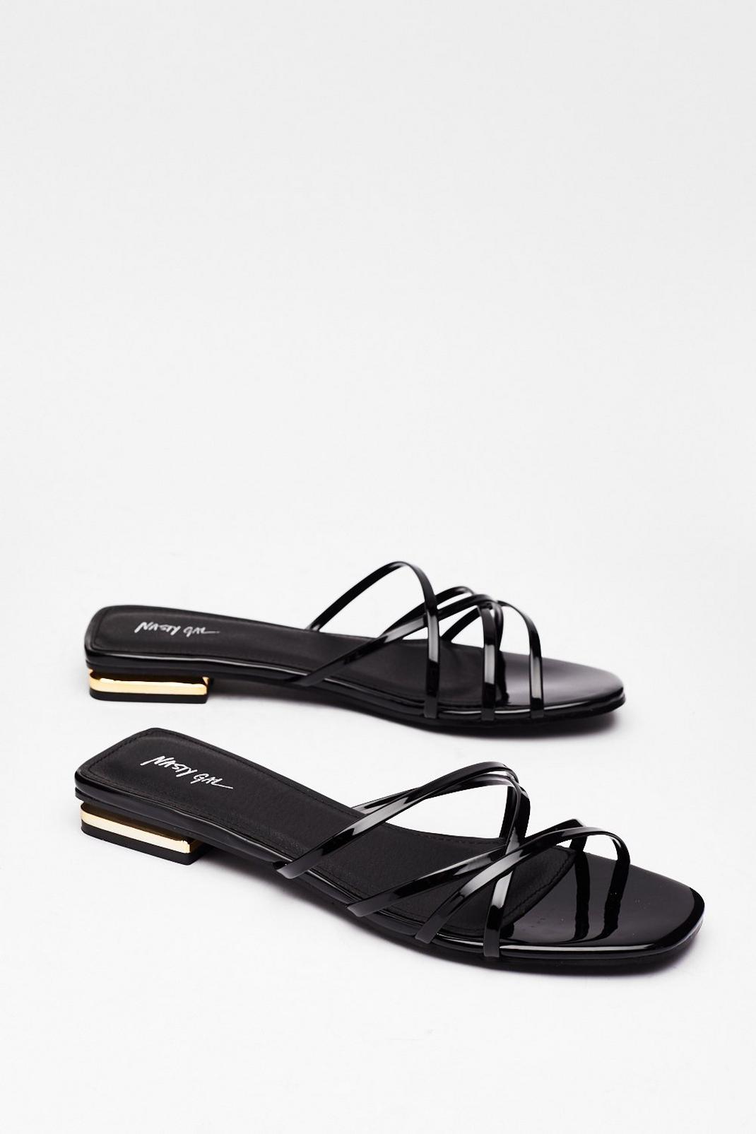 Black Strappy for You Faux Leather Flat Sandals image number 1