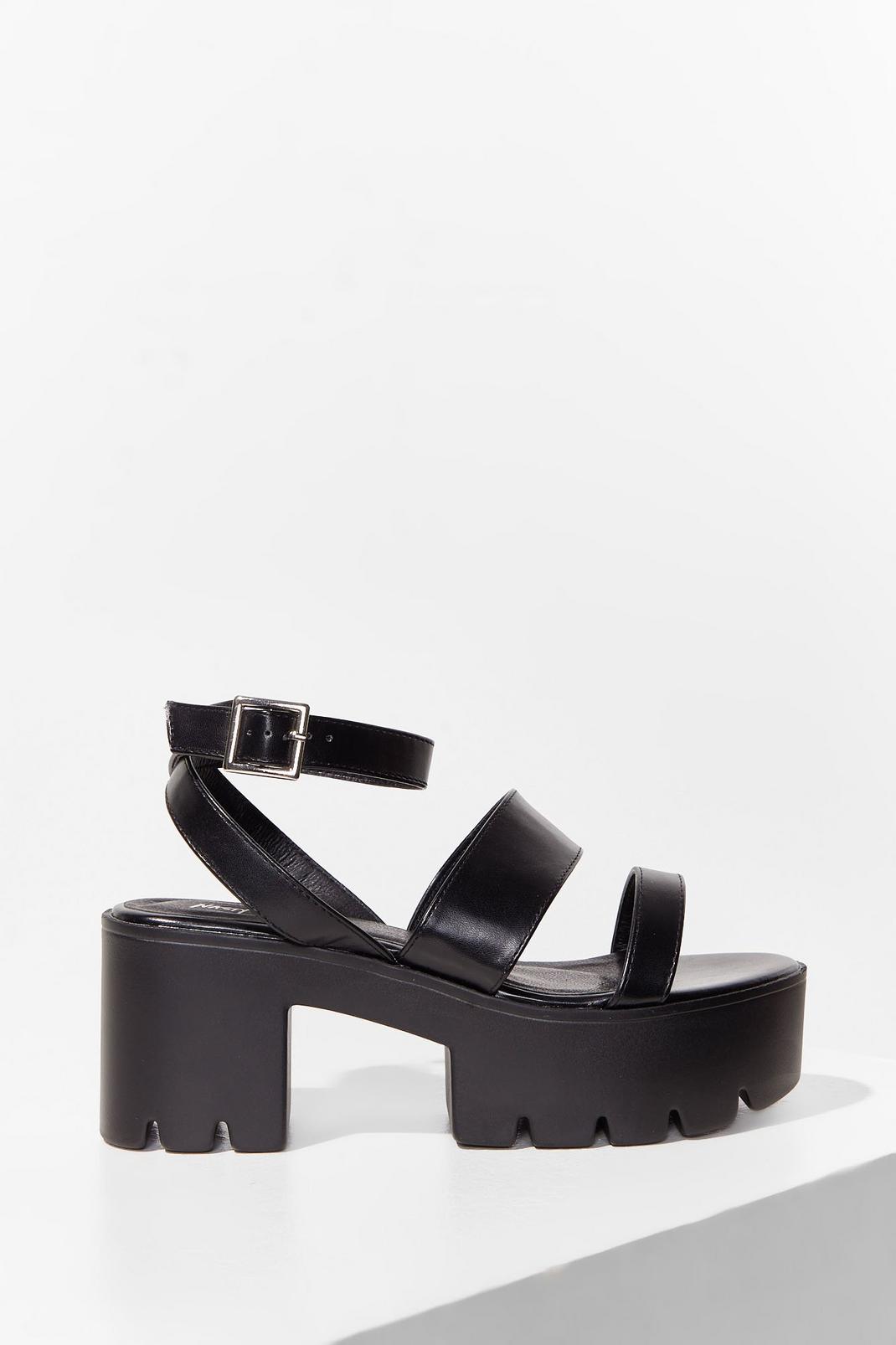 Black Cleated Strappy Block Heel Platform Sandals image number 1