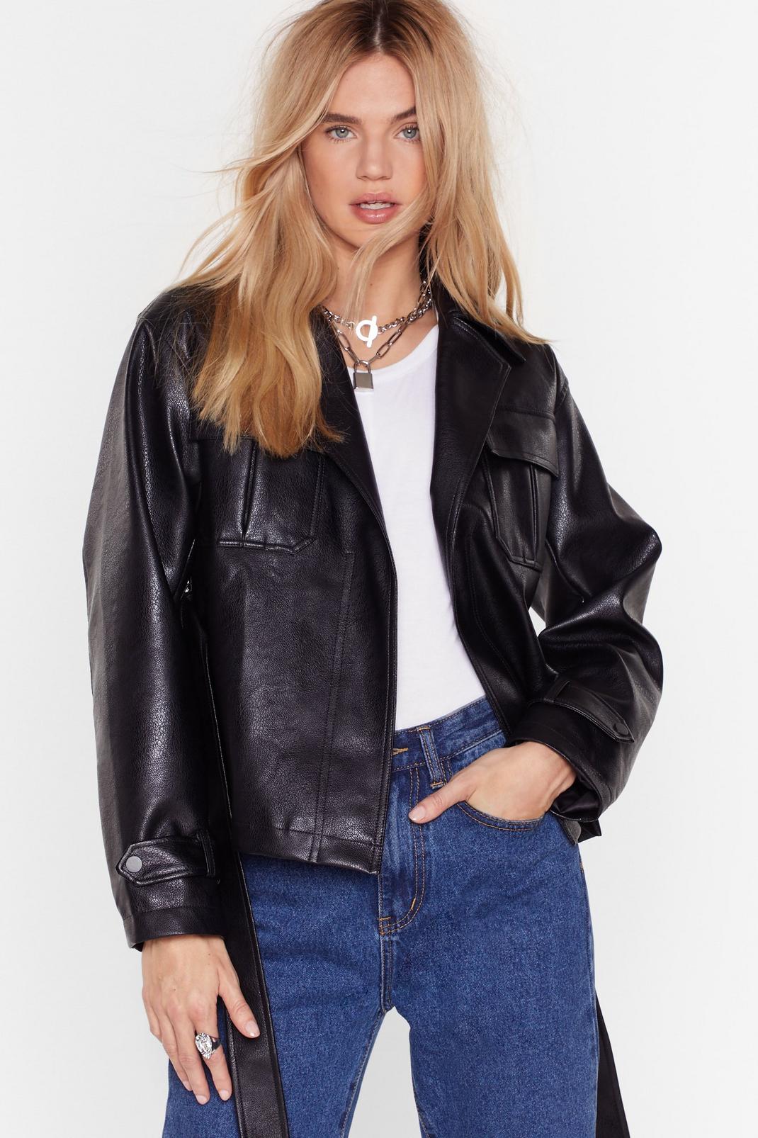 Faux Leather Belted Jacket image number 1